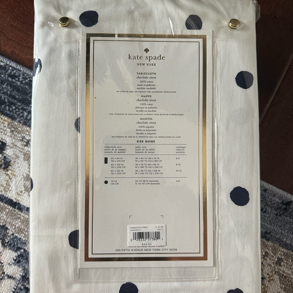 Kate Spade White Tablecloth with Navy Dots - Picture 2 of 2